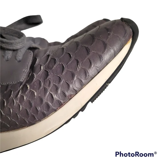 Vince Raynor Grey Python-print Leather Trainer Ceramic Lace Up Sneakers‎ - Picture 6 of 10